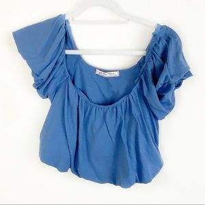 We The Free Blue Off The Shoulder Crop Top